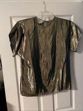 Metallic Gold Girls' Short Sleeve Top - Shiny Party Blouse